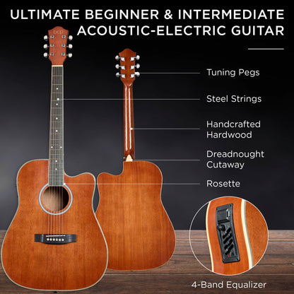 Beginner Acoustic Electric Cutaway Guitar Set w/ Gig Bag, Strap - 41in