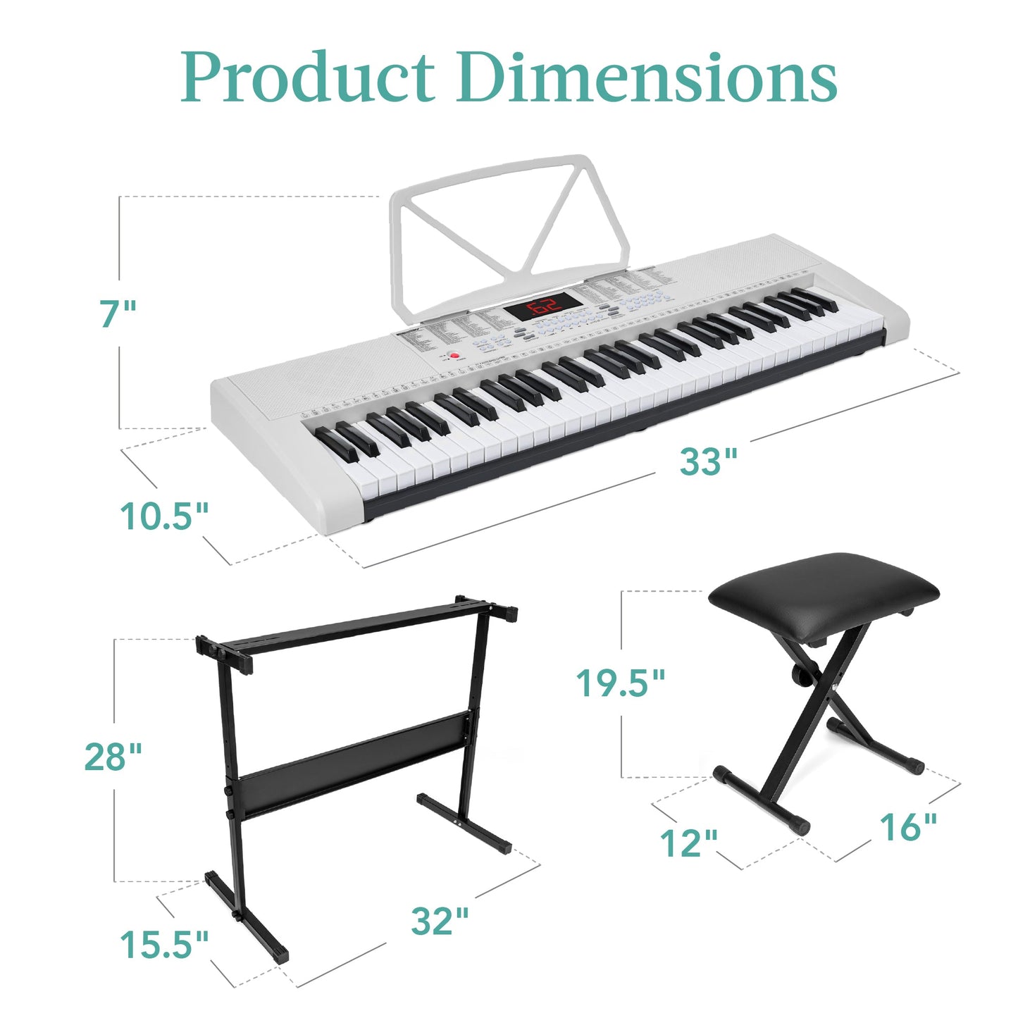 61-Key Beginners Electronic Keyboard Piano Set w/ 3 Modes, Microphone