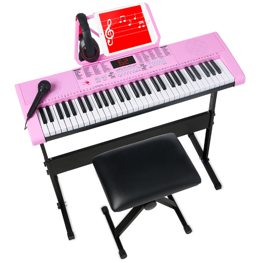 61-Key Beginners Electronic Keyboard Piano Set w/ 3 Modes, Microphone