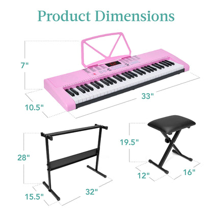 61-Key Beginners Electronic Keyboard Piano Set w/ 3 Modes, Microphone