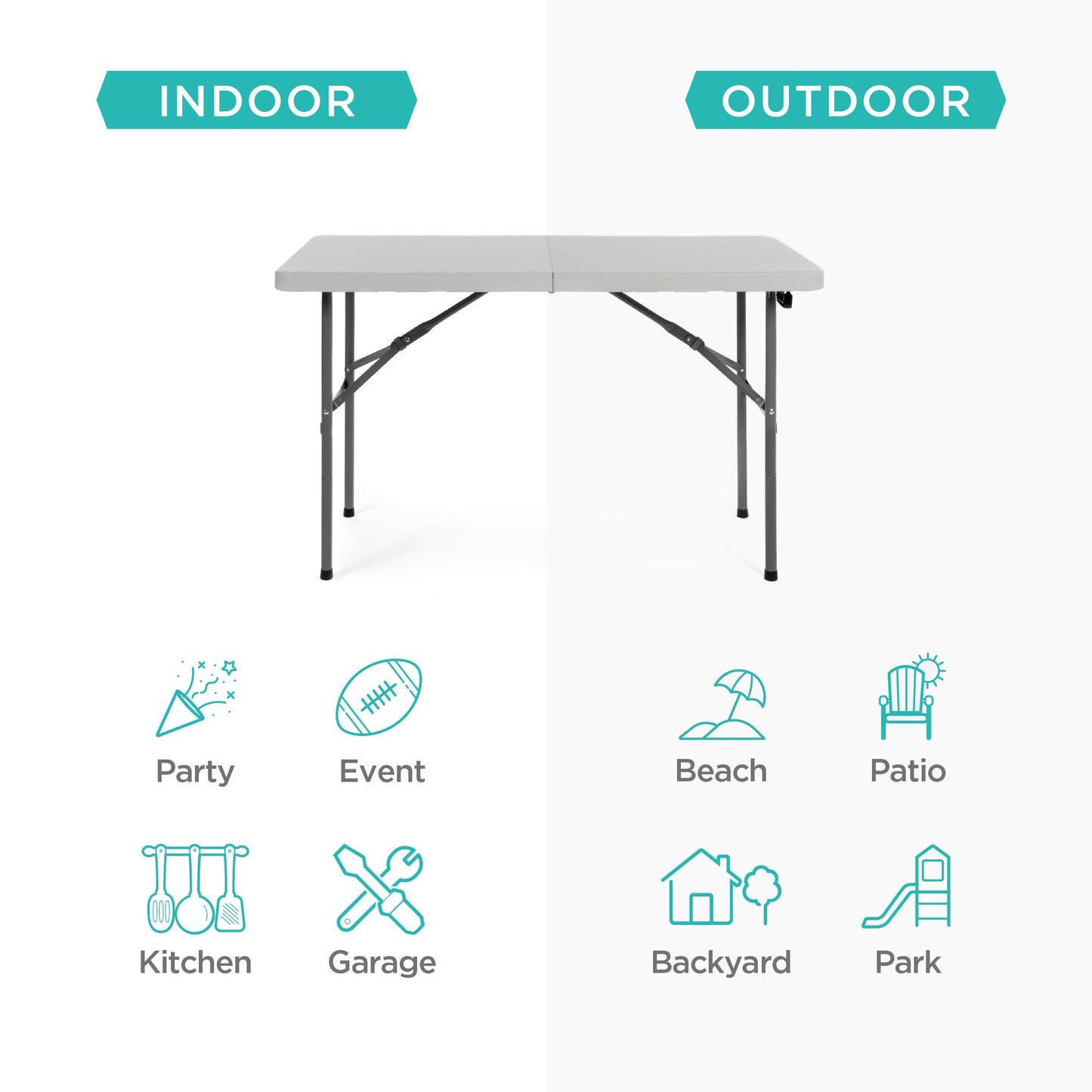 Portable Folding Plastic Dining Table w/ Handle, Lock - 4ft