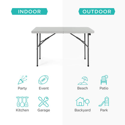 Portable Folding Plastic Dining Table w/ Handle, Lock - 4ft