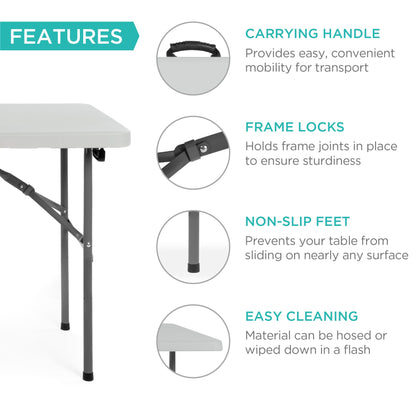 Portable Folding Plastic Dining Table w/ Handle, Lock - 4ft