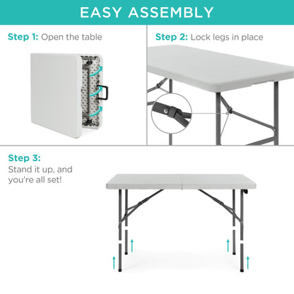 Portable Folding Plastic Dining Table w/ Handle, Lock - 4ft