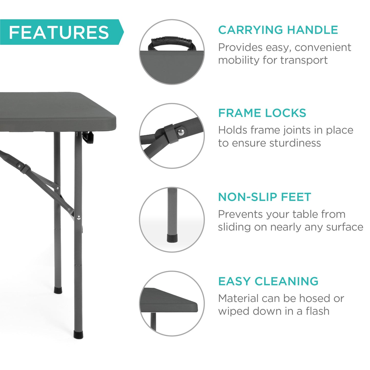 Portable Folding Plastic Dining Table w/ Handle, Lock - 4ft