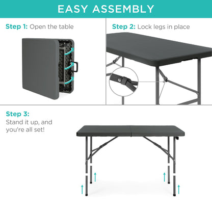 Portable Folding Plastic Dining Table w/ Handle, Lock - 4ft